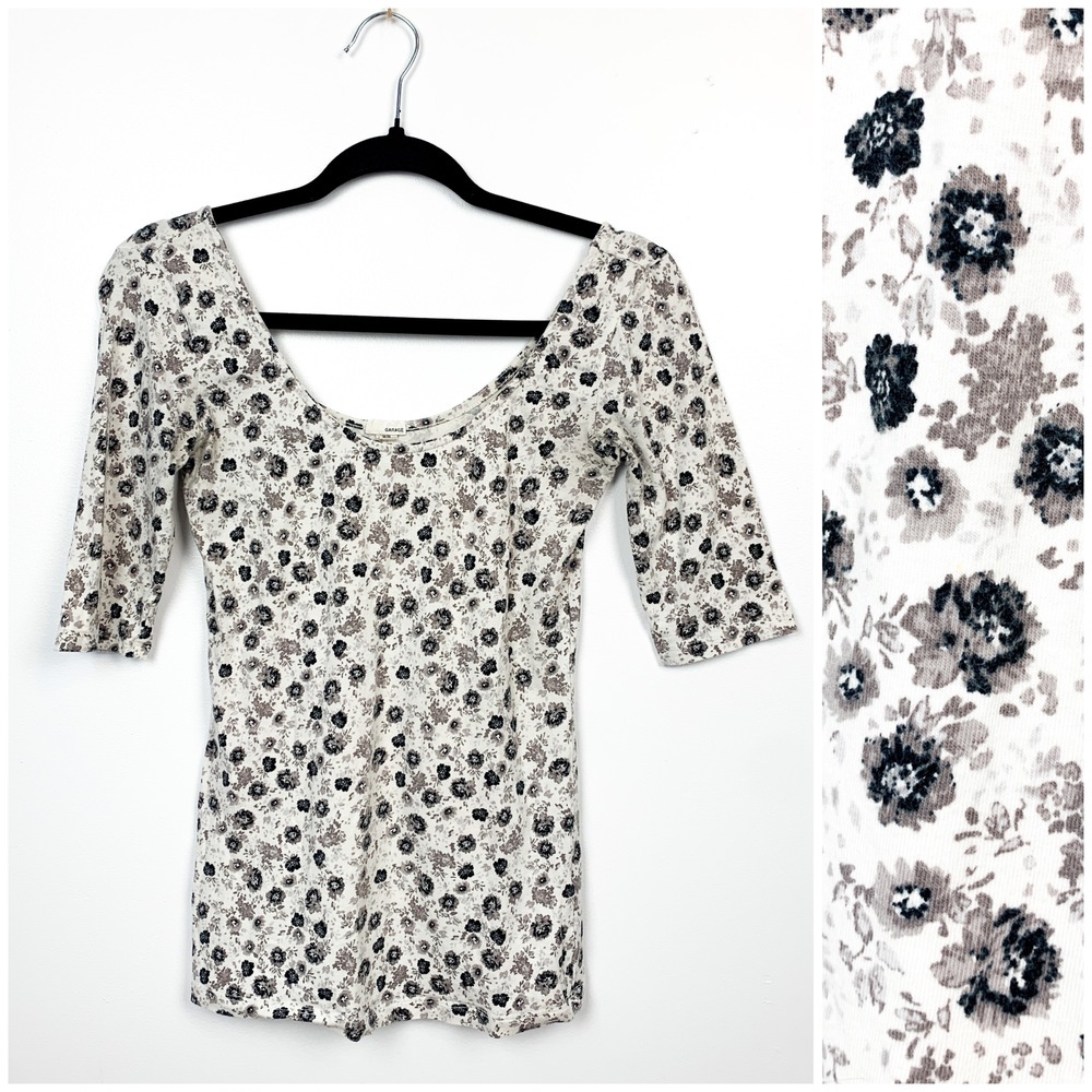 Garage Wide Neck Off Shoulder Half Sleeve White Floral Top